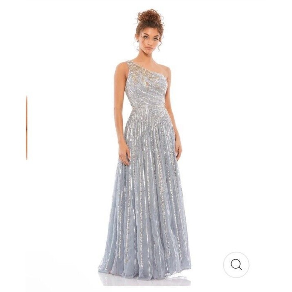 Mac Duggal 5220 Embellished One-Shoulder A-Line Gown Size 16 Platinum Mrsp‎ $598